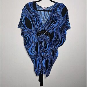 Wet Seal Medium Y2K Blue Black Swirl Top Babydoll Beaded Blouse‎ Mob Wife